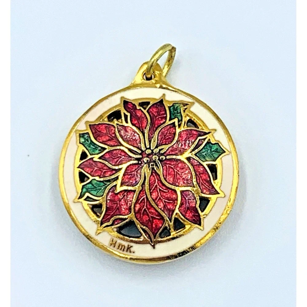 Hallmark Keepsake Miniature Ornament Cloisonne‎ Poinsettia Vintage 1990